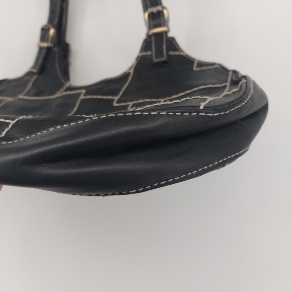 Isabella Fiore Vintage Peace & Love Black Leather Shoulder hand bag - Picture 5 of 6